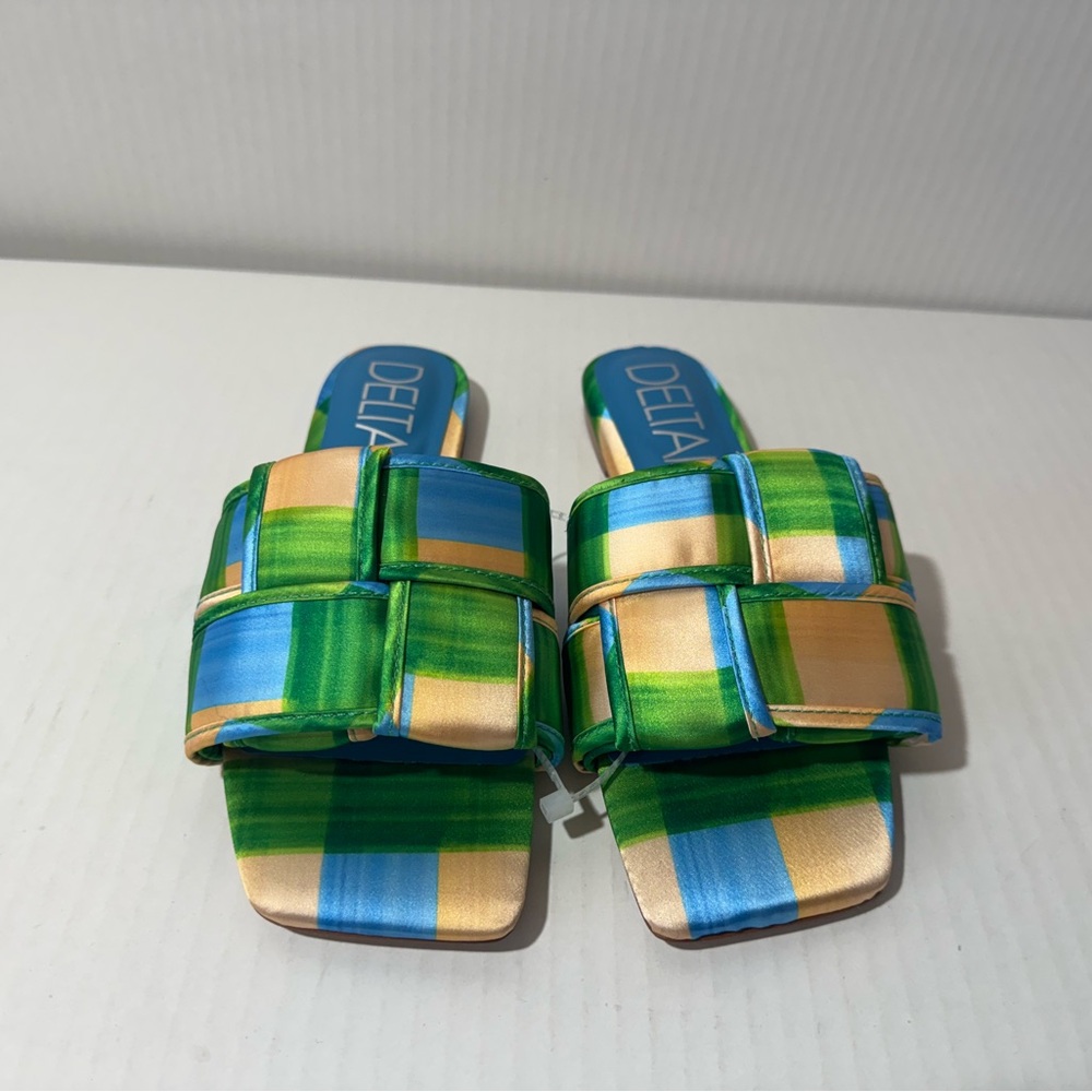 Vibrant Plaid Slide Sandals